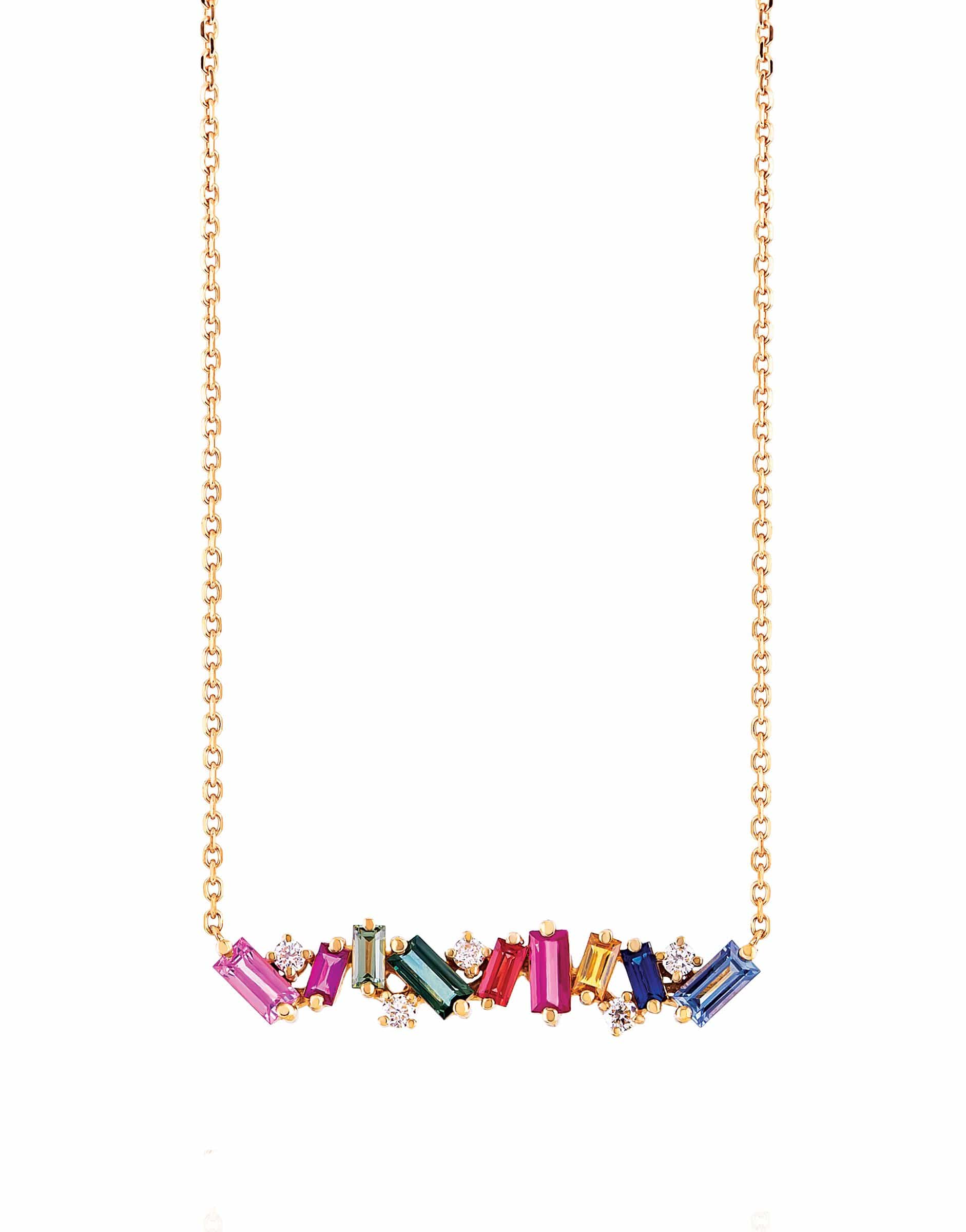 SUZANNE KALAN-Rainbow Sapphire Bar Necklace-ROSE GOLD