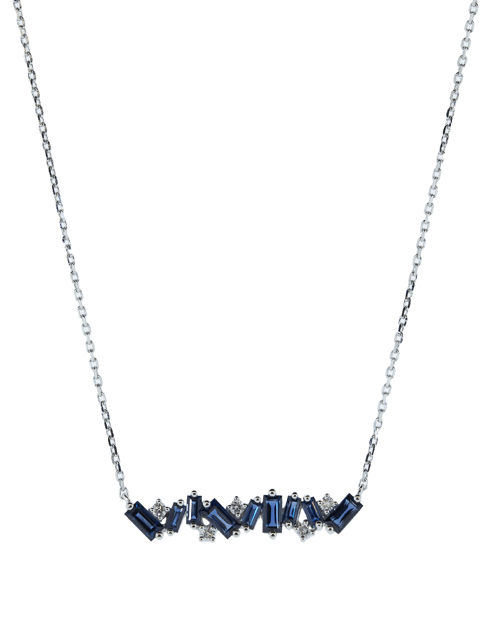 SUZANNE KALAN-Blue Sapphire Baguette and Diamond Bar Necklace-WHITE GOLD