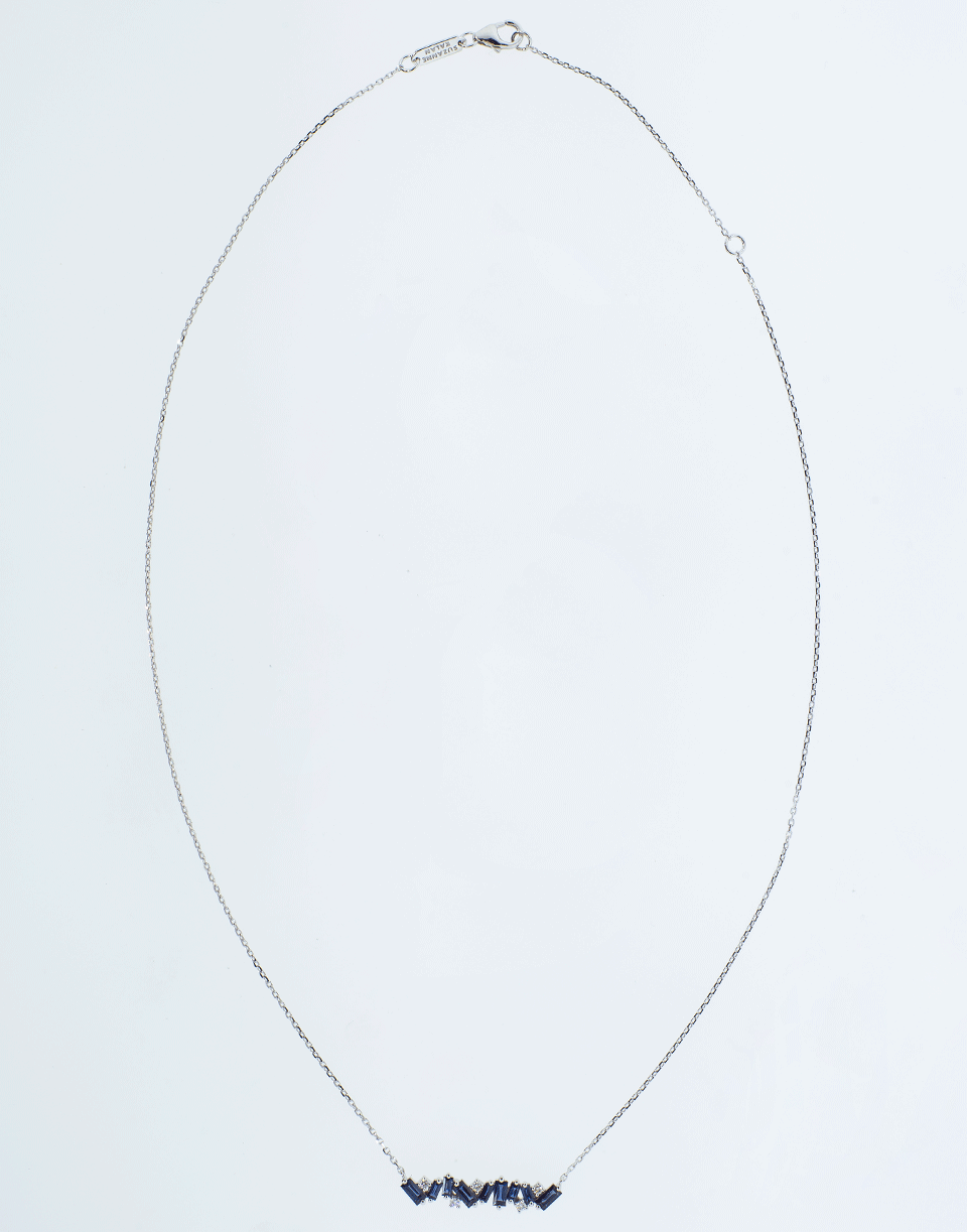 SUZANNE KALAN-Blue Sapphire Baguette and Diamond Bar Necklace-WHITE GOLD