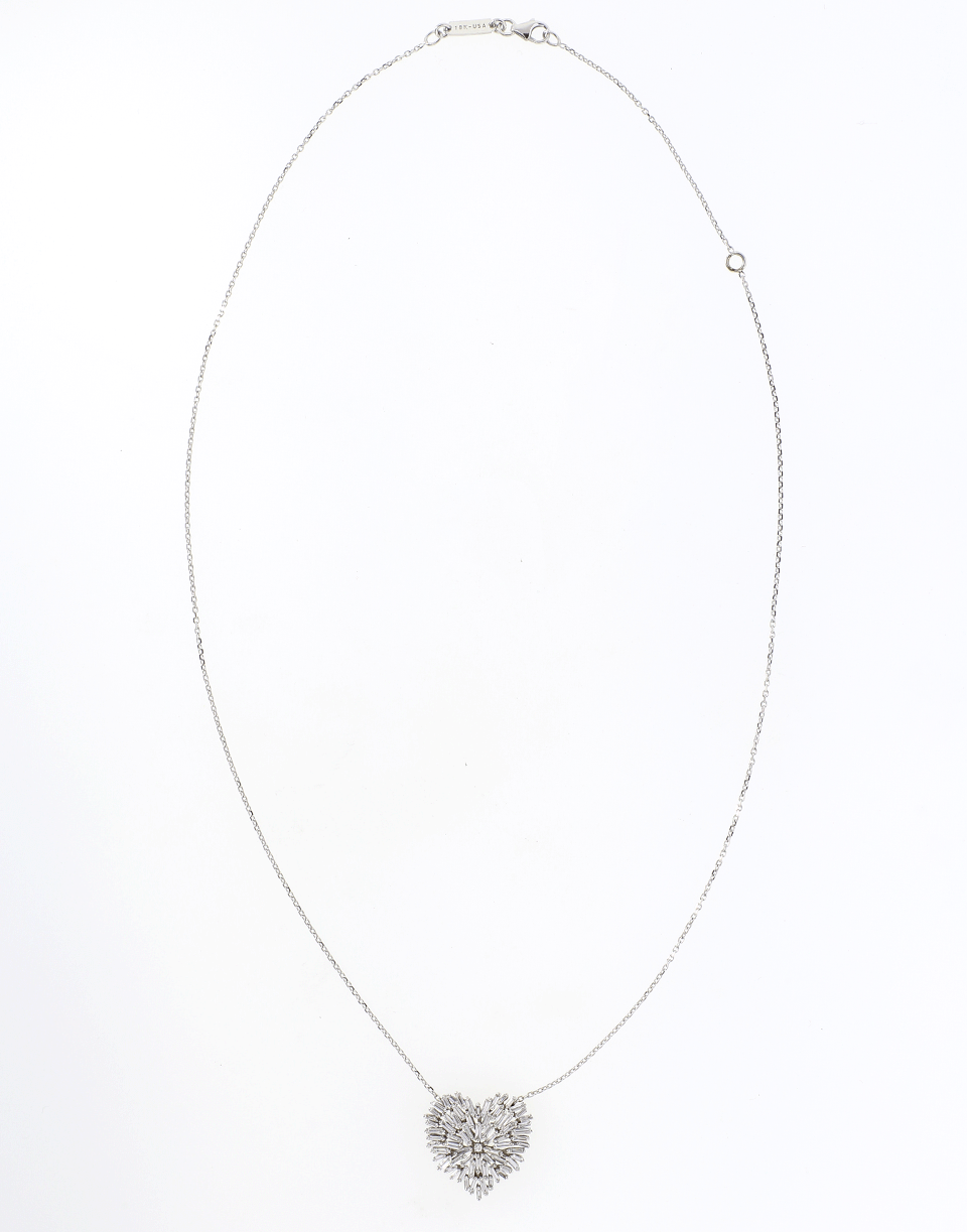 SUZANNE KALAN-Medium Diamond Baguette Heart Necklace-WHITE GOLD