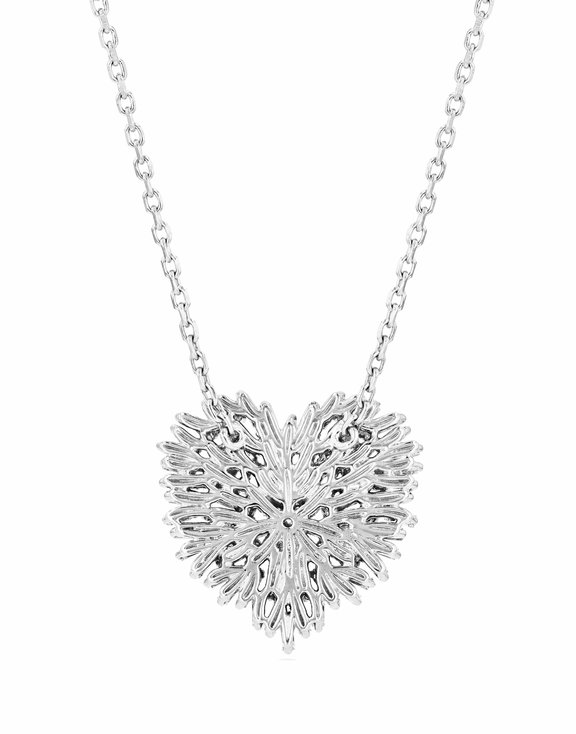 SUZANNE KALAN-Medium Diamond Baguette Heart Necklace-WHITE GOLD