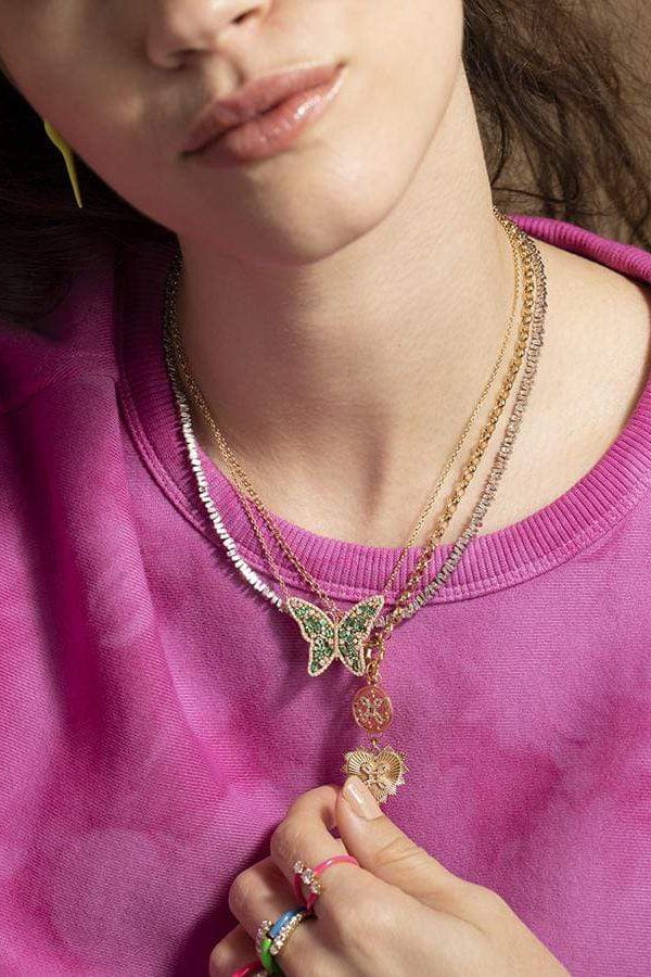 SUZANNE KALAN-Medium Emerald Butterfly Necklace-YELLOW GOLD