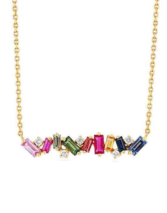 SUZANNE KALAN-Rainbow Sapphire Fireworks Bar Necklace - Yellow Gold-YELLOW GOLD