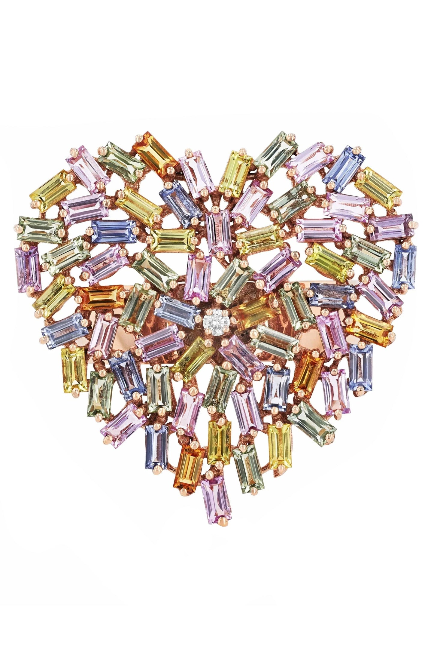 SUZANNE KALAN-Large Pastel Sapphire Heart Ring-ROSE GOLD