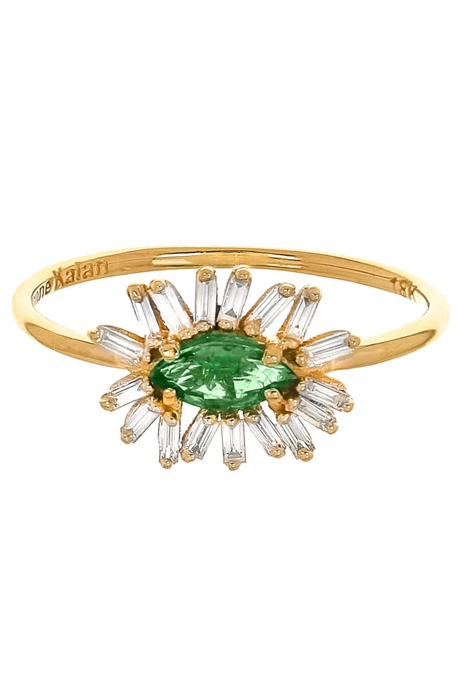 SUZANNE KALAN-Horizontal Emerald and Baguette Diamond Ring-YELLOW GOLD