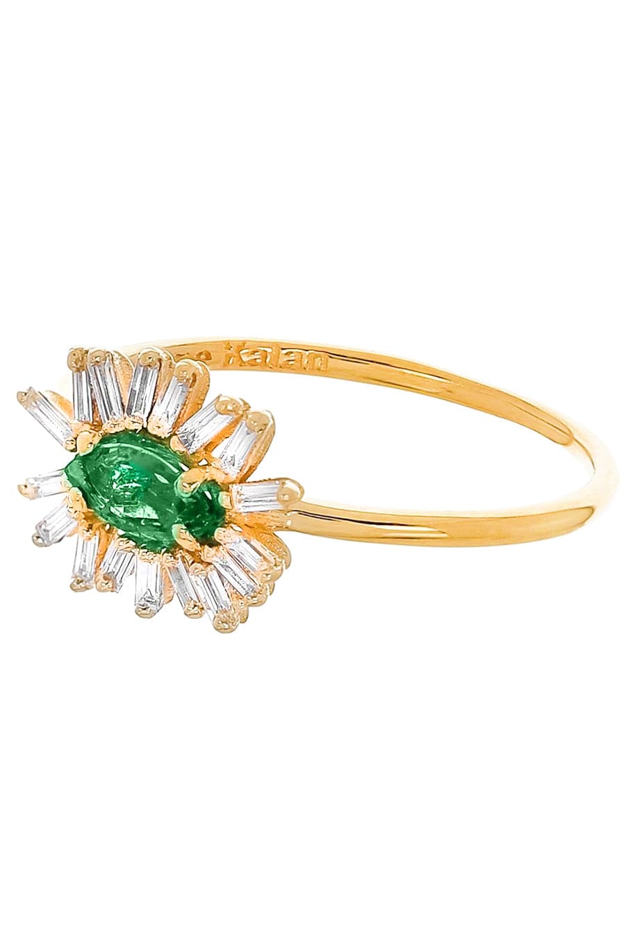 SUZANNE KALAN-Horizontal Emerald and Baguette Diamond Ring-YELLOW GOLD