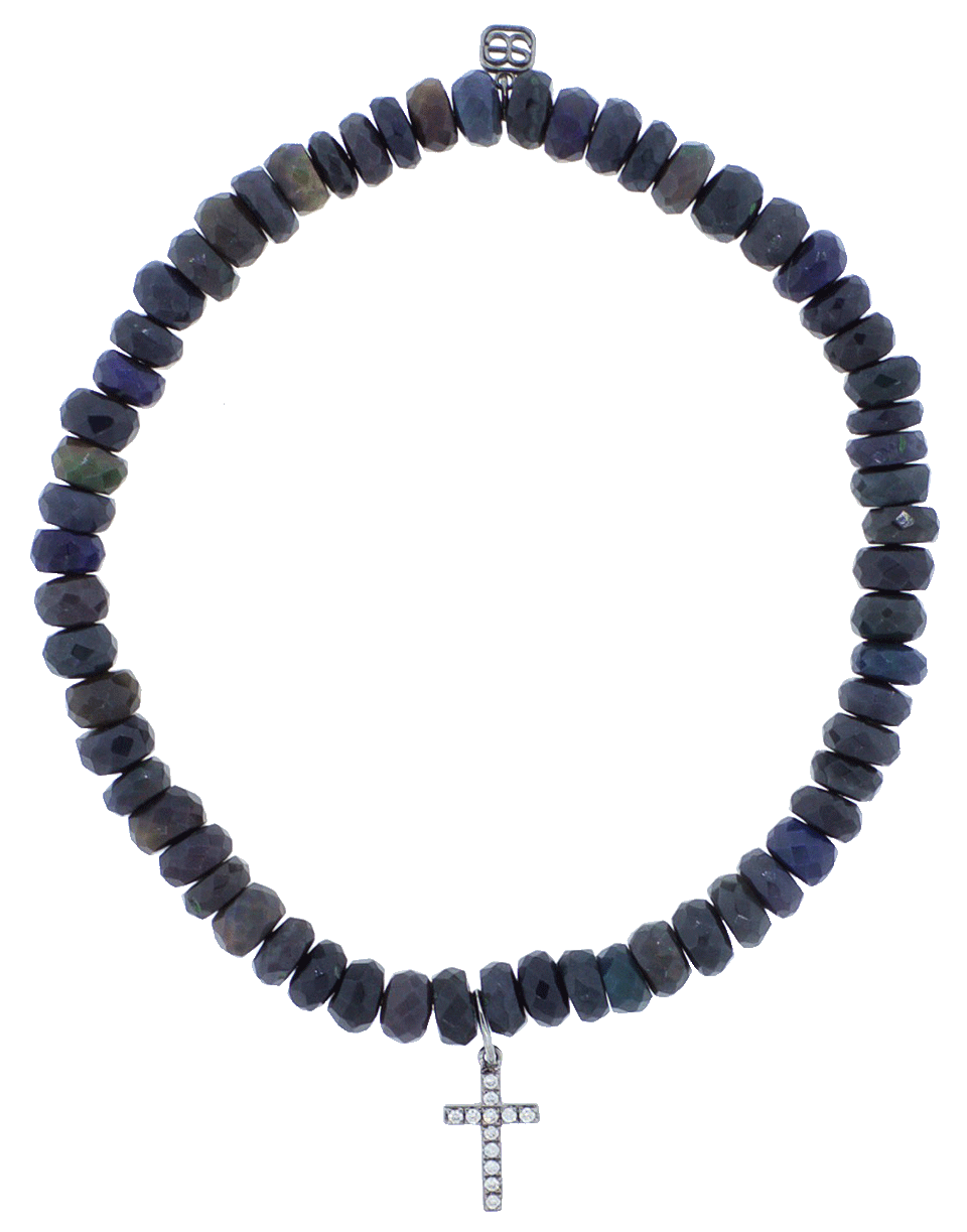 SYDNEY EVAN-Diamond Pave Cross Charm Bracelet-BLKGOLD
