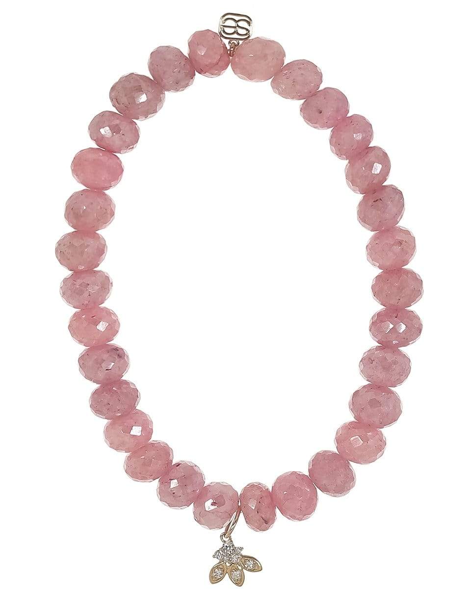 SYDNEY EVAN-Diamond Petals Pink Grapolite Bead Bracelet-YELLOW GOLD