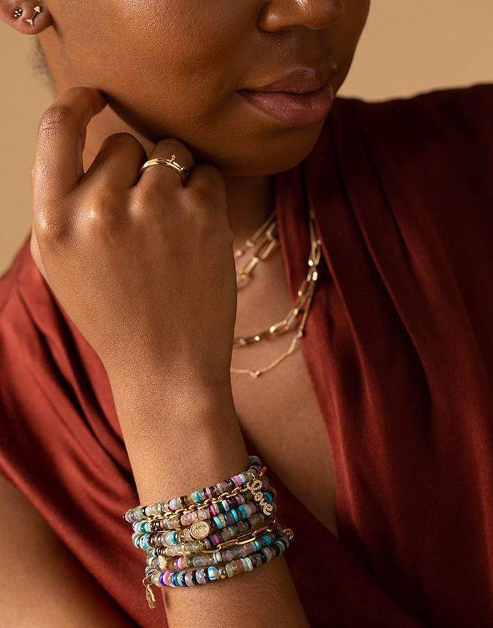 Pave Diamond Love Script Charm on Multi Opal Bracelet JEWELRYFINE JEWELBRACELET O SYDNEY EVAN   