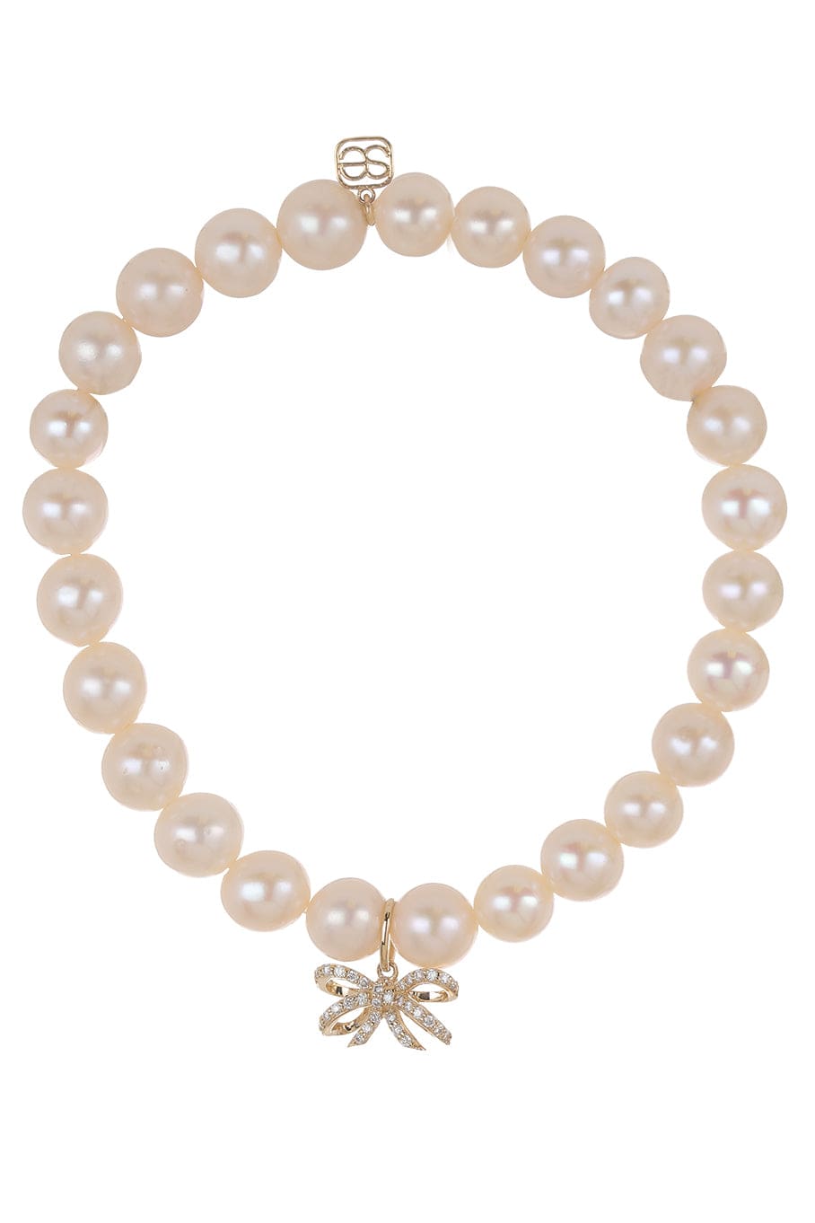 SYDNEY EVAN-Pave Double Bow Fresh Water Pearl Bead Bracelet-YELLOW GOLD