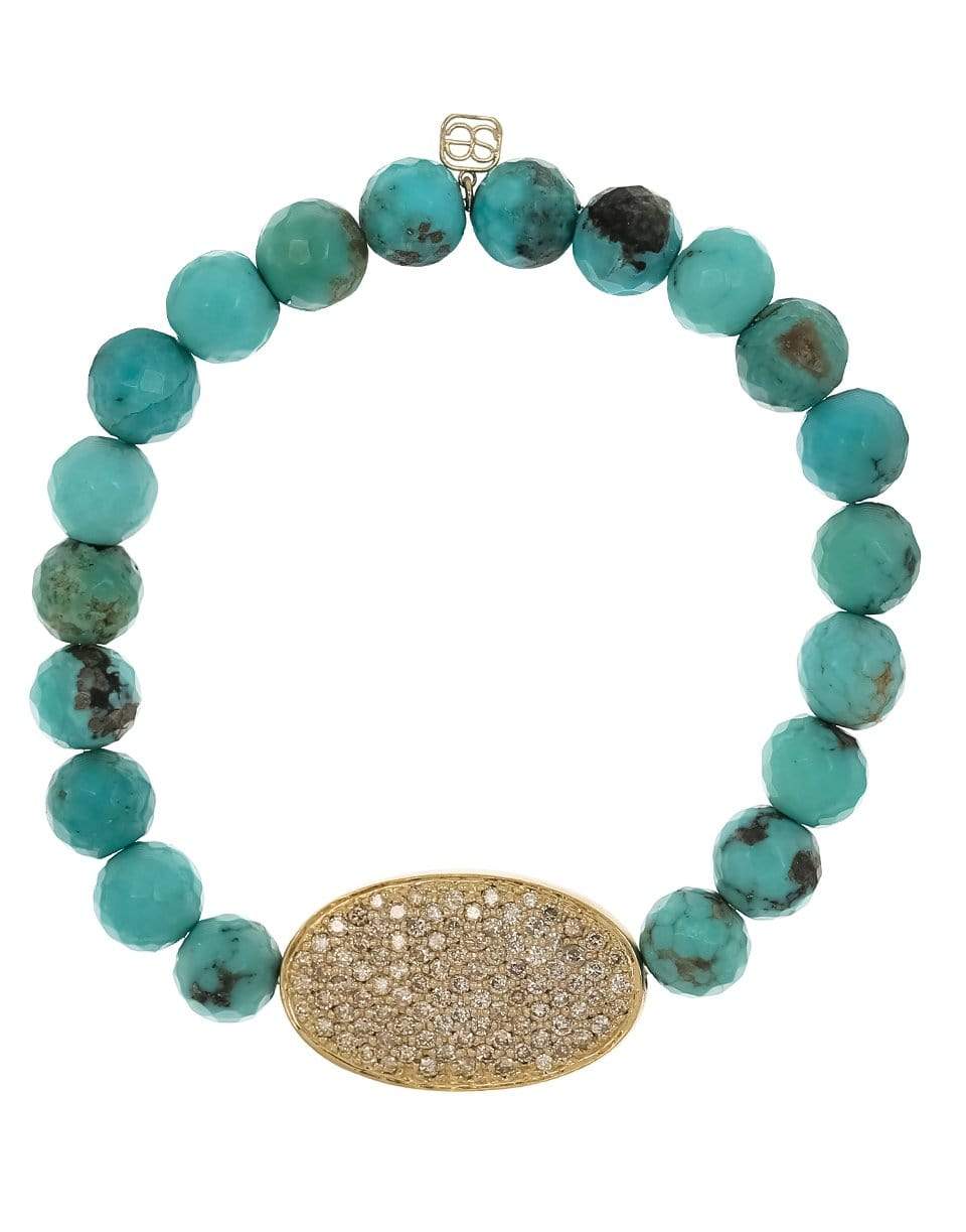 SYDNEY EVAN-Turquoise Pave Oval Disc Bead Bracelet-YELLOW GOLD