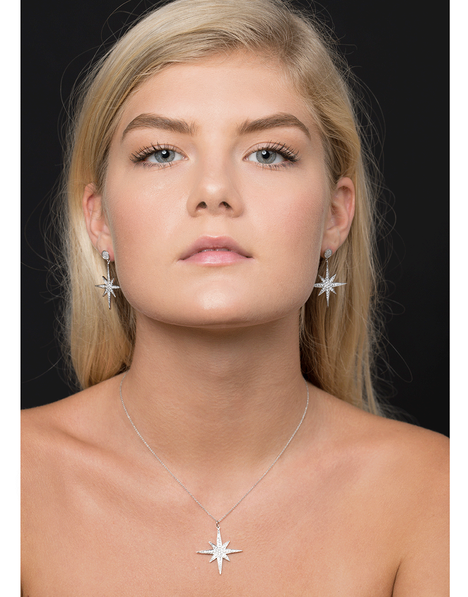 SYDNEY EVAN-Pave Diamond Starburst Earrings-WHITE GOLD