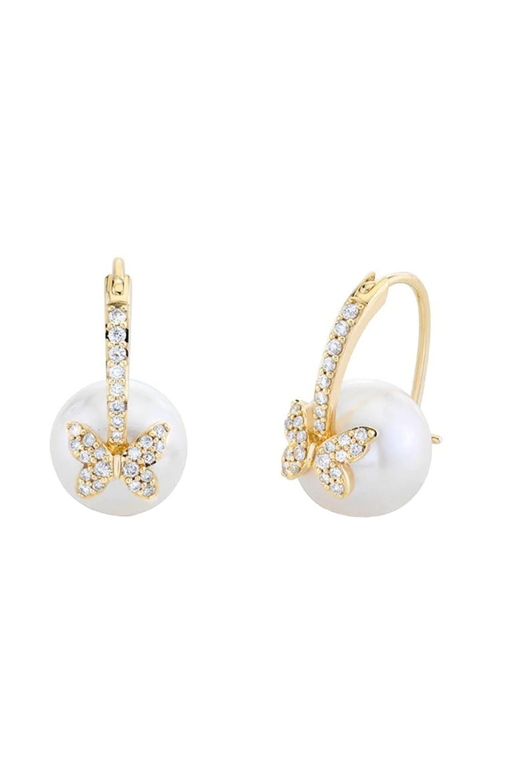 SYDNEY EVAN-Butterly Pearl Earrings-YELLOW GOLD