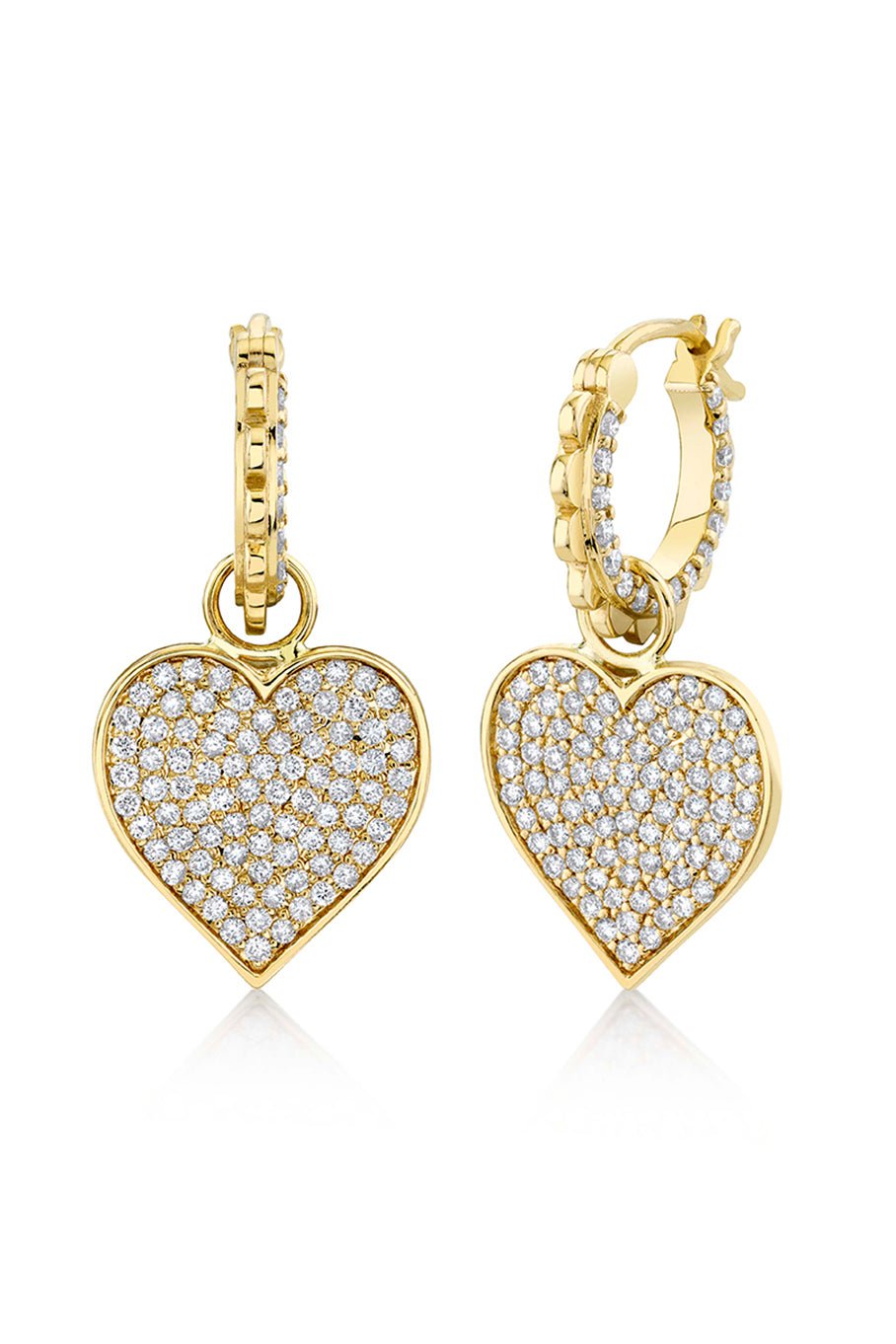 SYDNEY EVAN-Scallop Hoop Diamond Heart Earrings-YELLOW GOLD