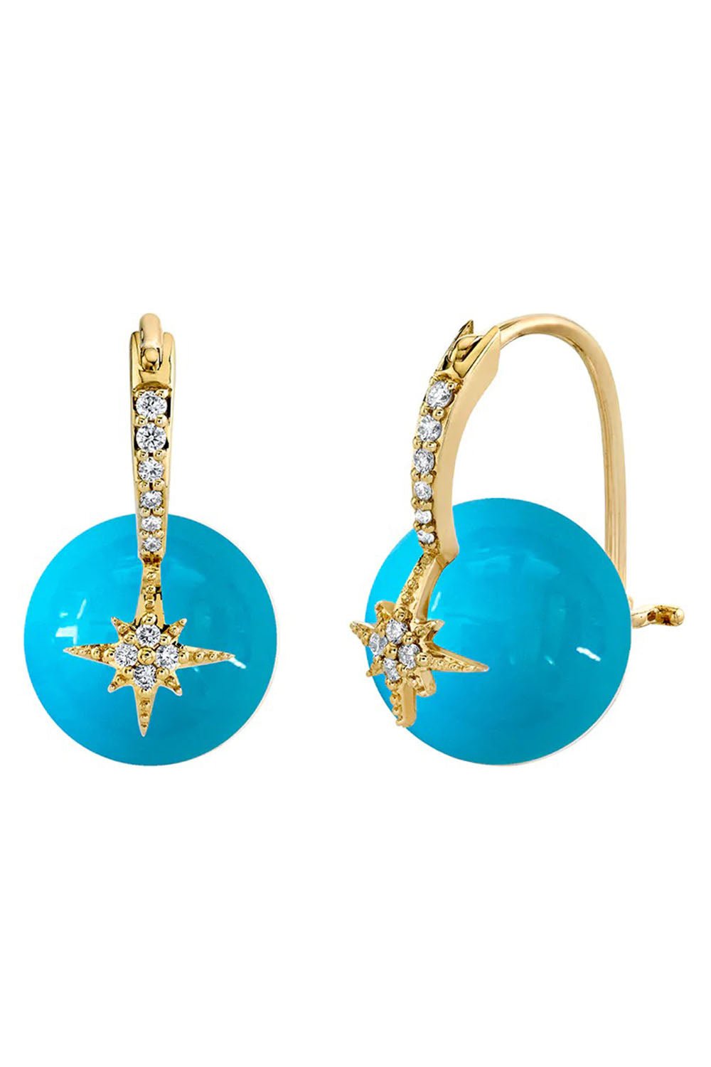SYDNEY EVAN-Starburst Turquoise Bead Earrings-YELLOW GOLD