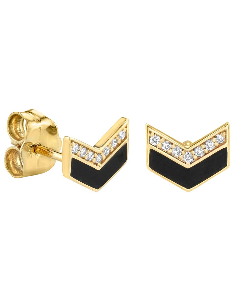 SYDNEY EVAN-Chevron Black Enamel Studs-YELLOW GOLD