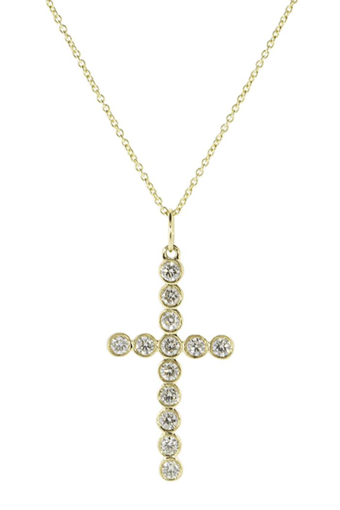 SYDNEY EVAN-Medium Bezel Cross Necklace-YELLOW GOLD