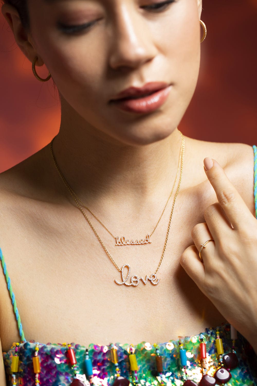 SYDNEY EVAN-Pave Blessed Script Necklace-YELLOW GOLD