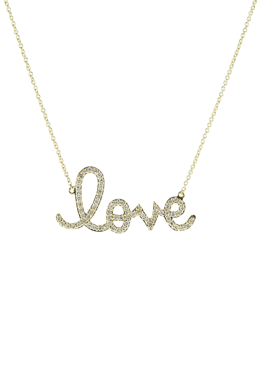 SYDNEY EVAN-Large Diamond Pave Love Script Necklace-YELLOW GOLD