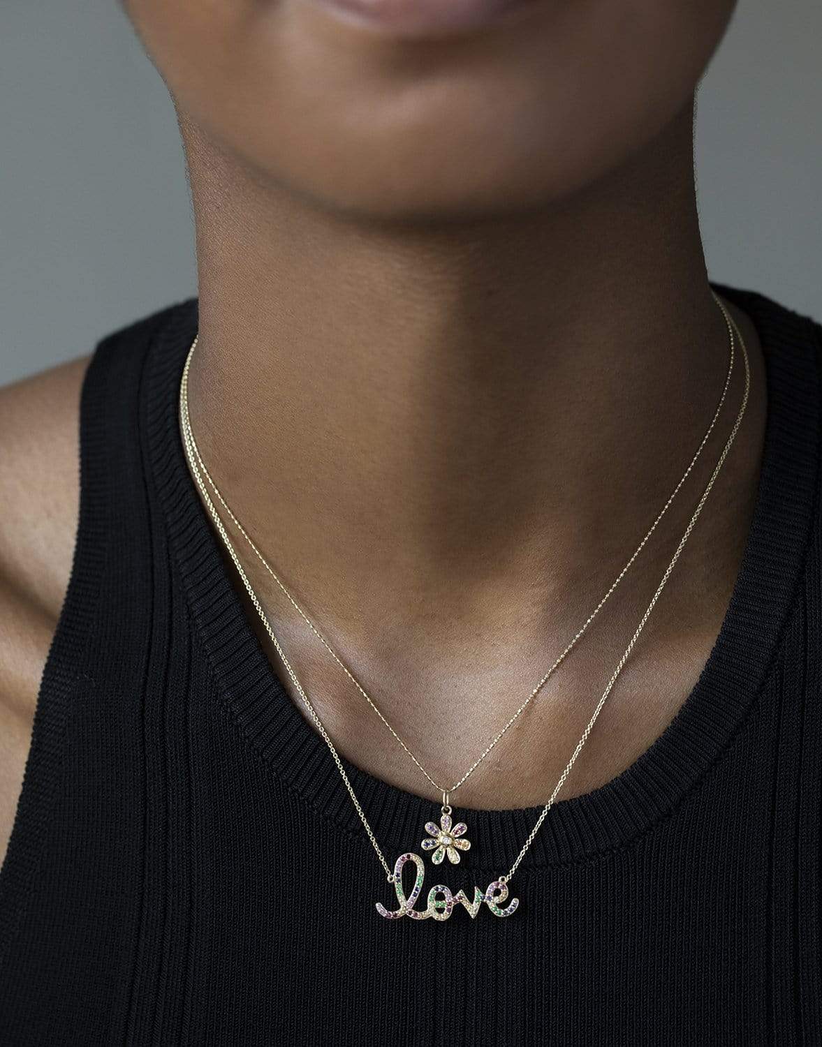 SYDNEY EVAN-Large Multi Sapphire Love Necklace-YELLOW GOLD