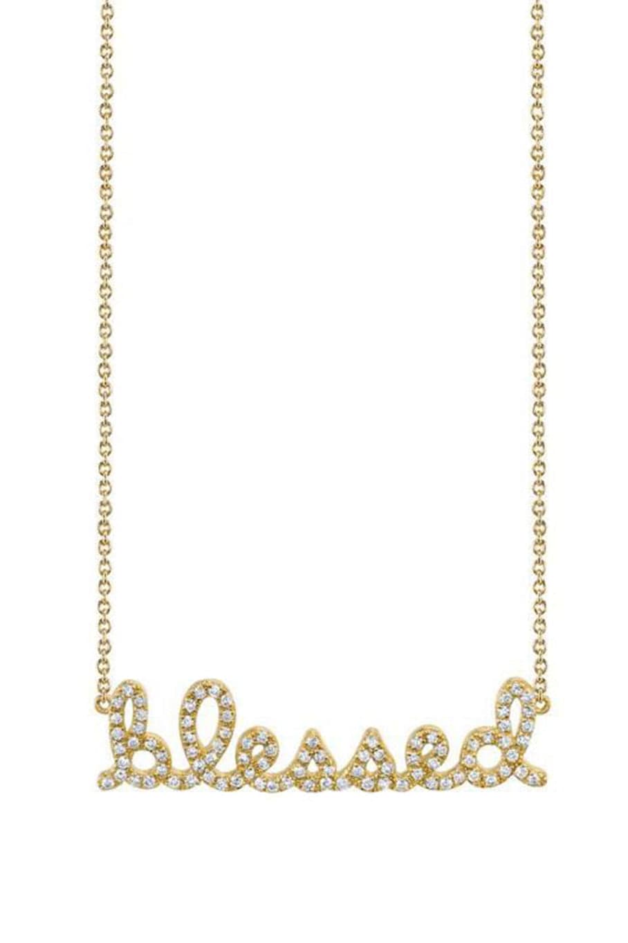SYDNEY EVAN-Pave Blessed Script Necklace-YELLOW GOLD
