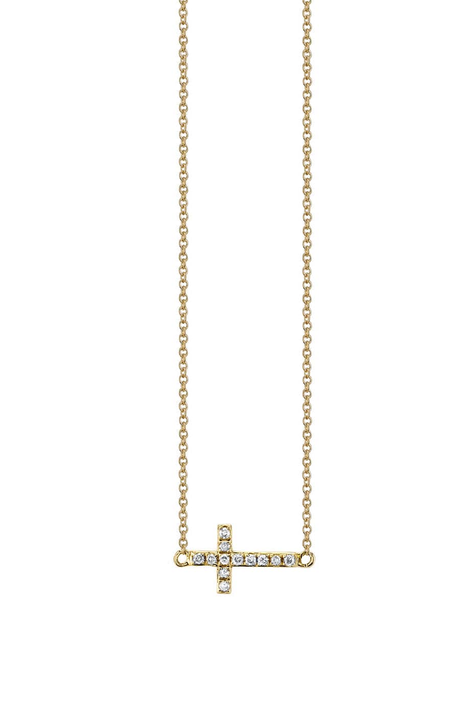 SYDNEY EVAN-Small Diamond Sideways Cross Necklace-YELLOW GOLD