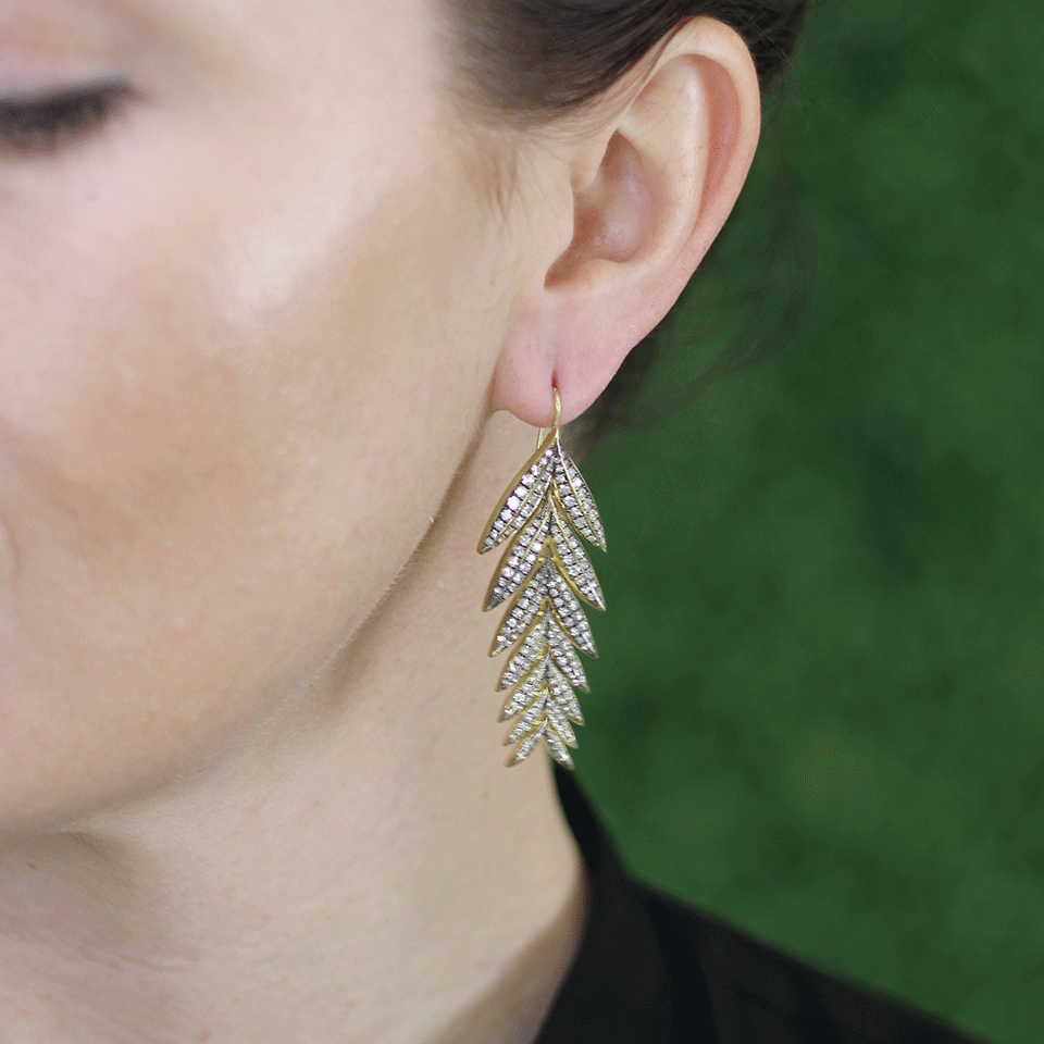 SYLVA & CIE-Diamond Feather Earrings-YELLOW GOLD