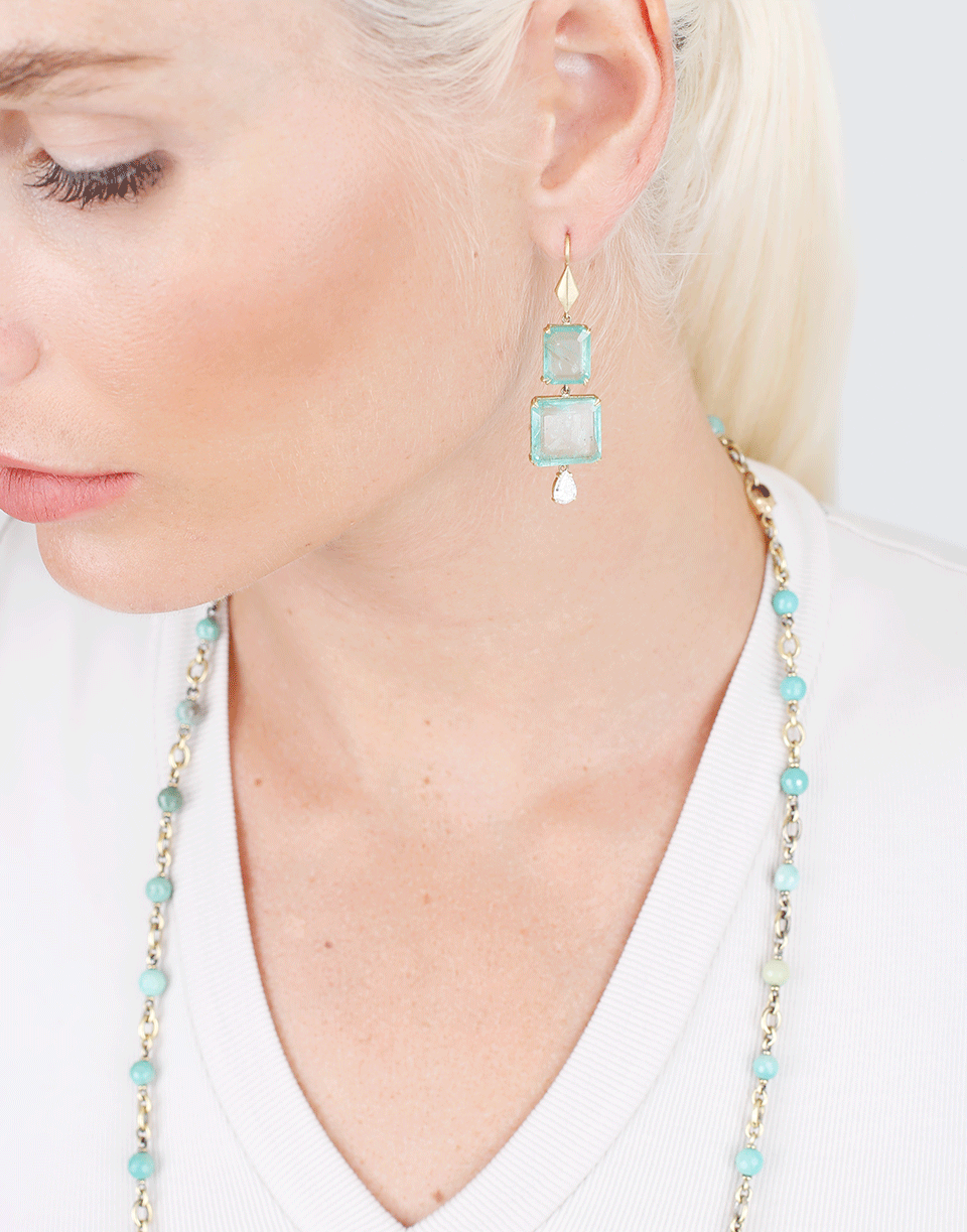 SYLVA & CIE-Emerald and Pear Shape Diamond Earrings-YELLOW GOLD