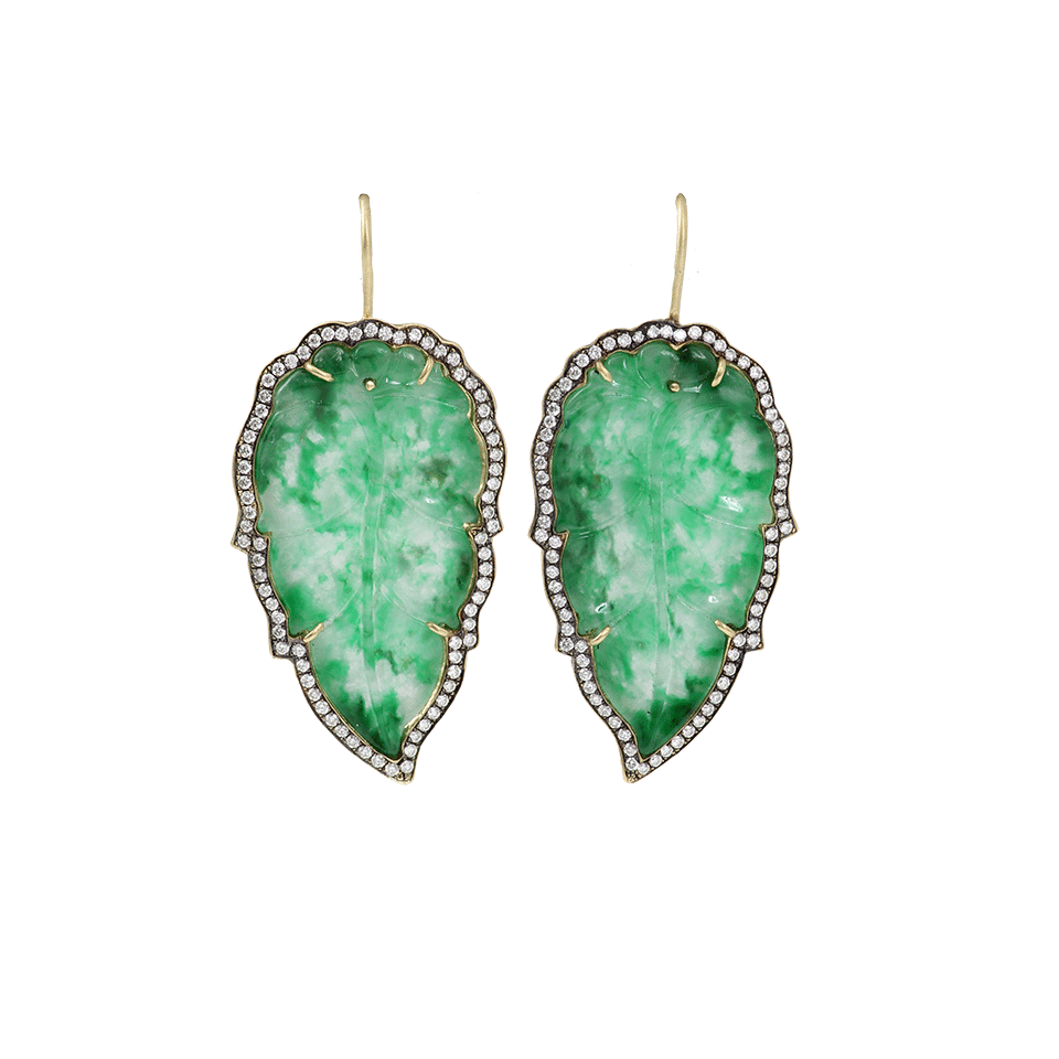 SYLVA & CIE-Hand Carved Jade Leaf Earrings-YELLOW GOLD