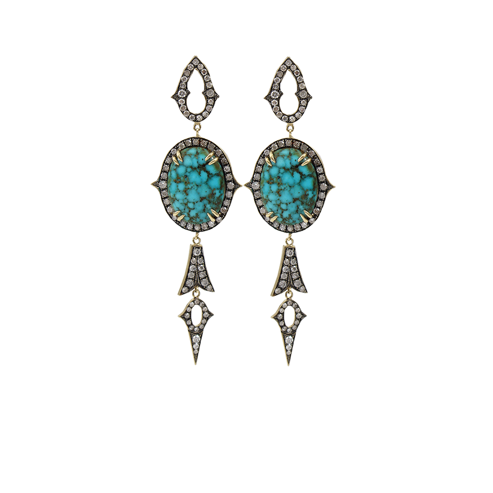 SYLVA & CIE-Kingman Turquoise And Diamond Drop Earrings-YELLOW GOLD