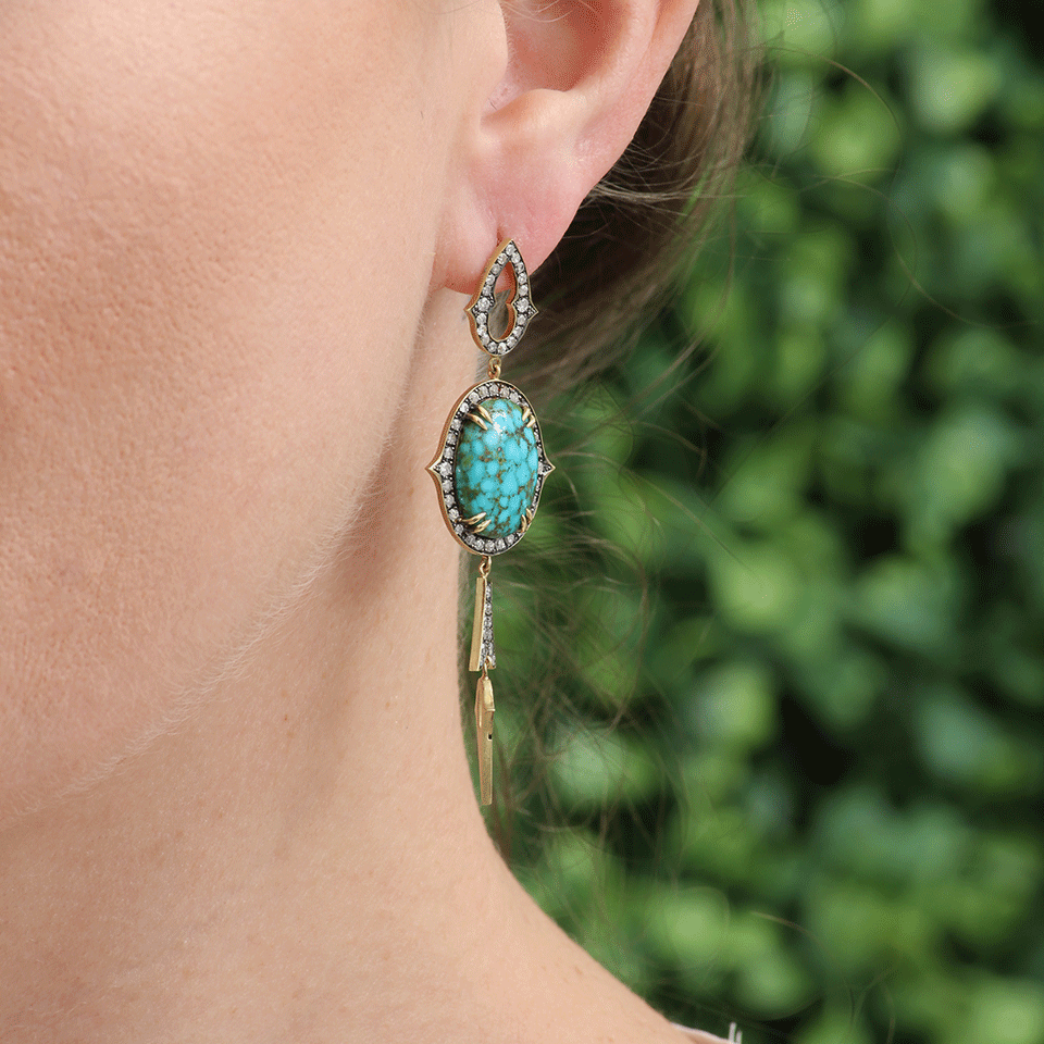 SYLVA & CIE-Kingman Turquoise And Diamond Drop Earrings-YELLOW GOLD