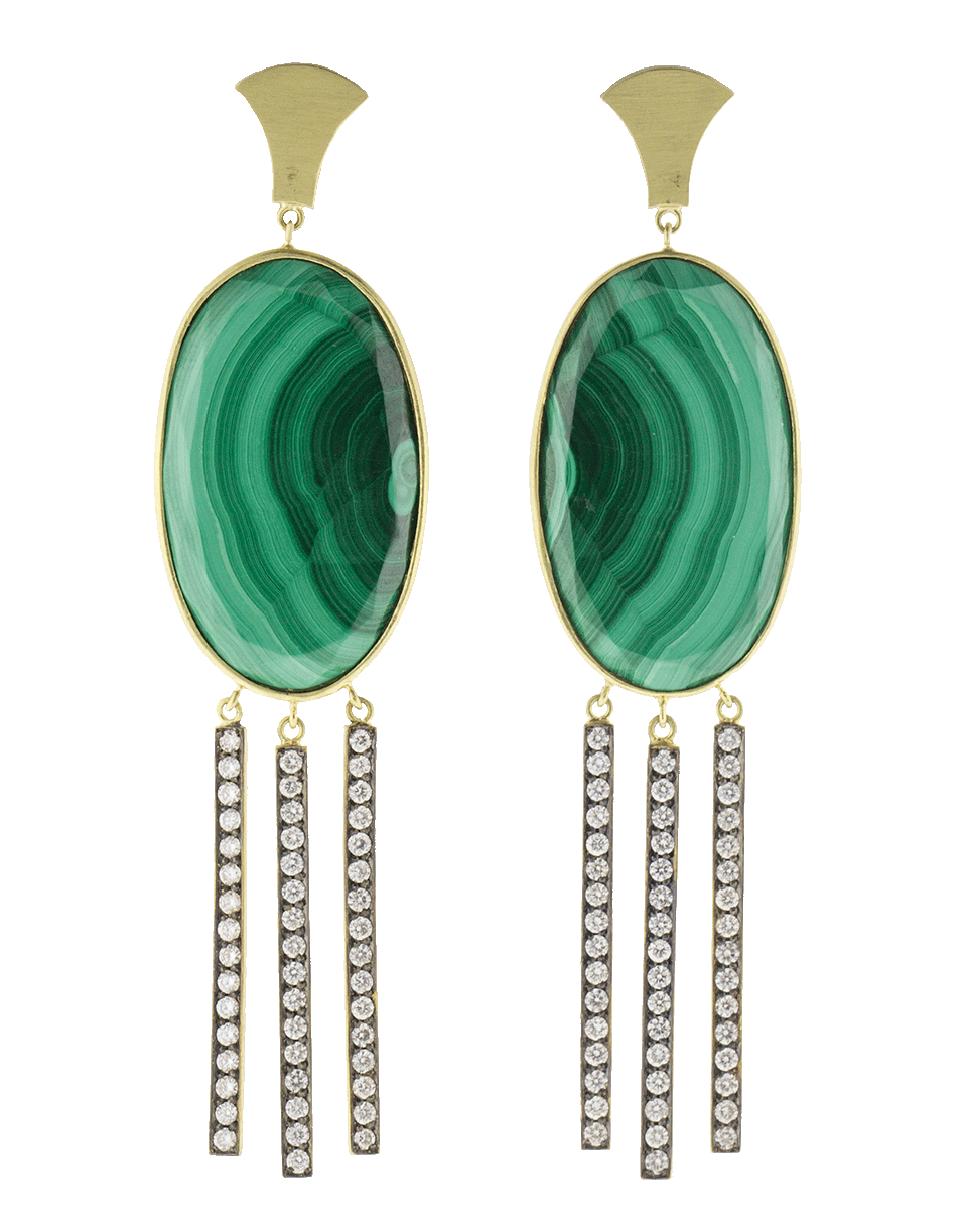 SYLVA & CIE-Oval Malachite Earrings-YELLOW GOLD