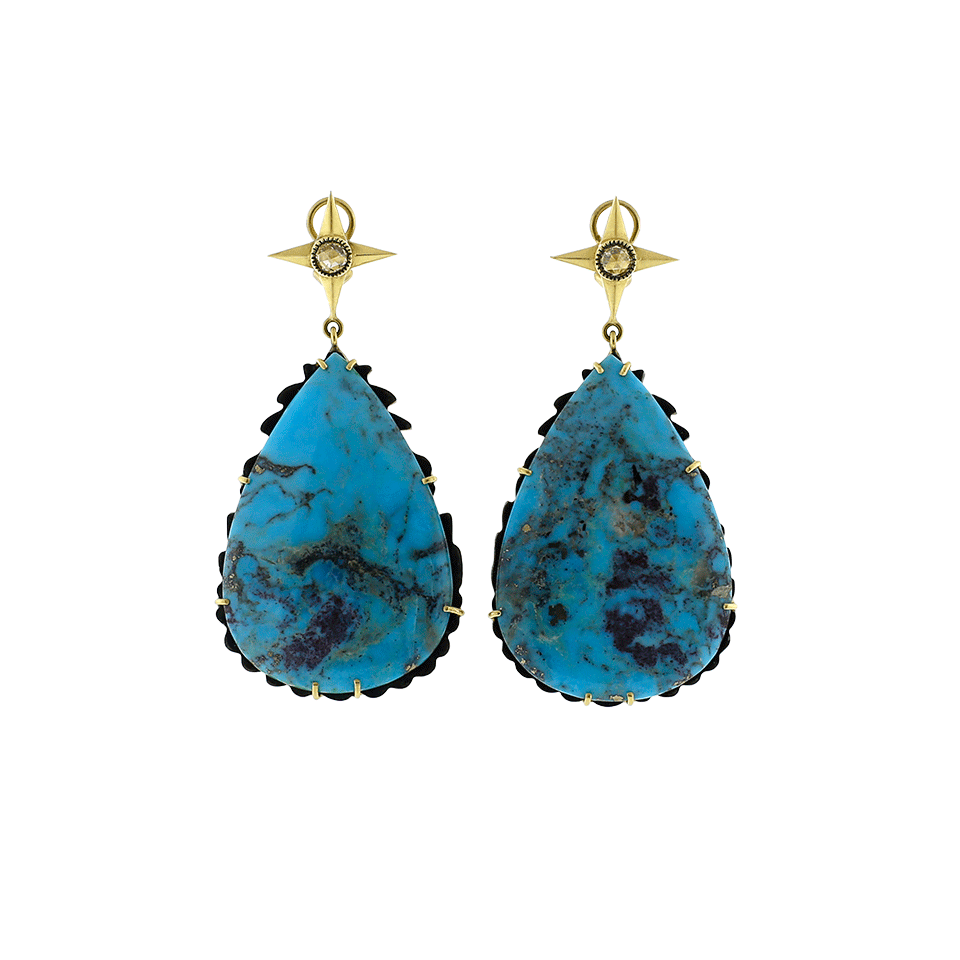 SYLVA & CIE-Pear Shape Turquoise Earrings-YELLOW GOLD