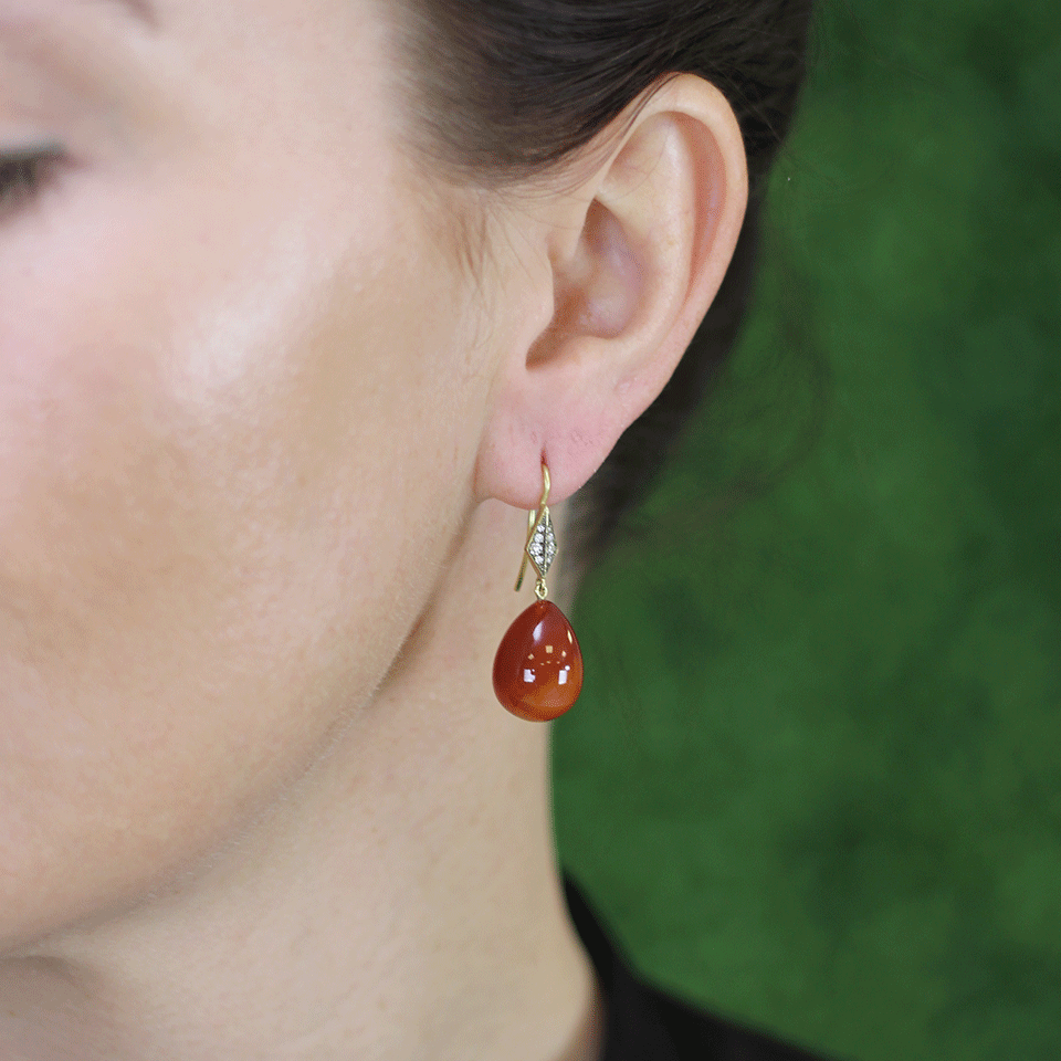 SYLVA & CIE-Red Agate Drop Earrings-YELLOW GOLD
