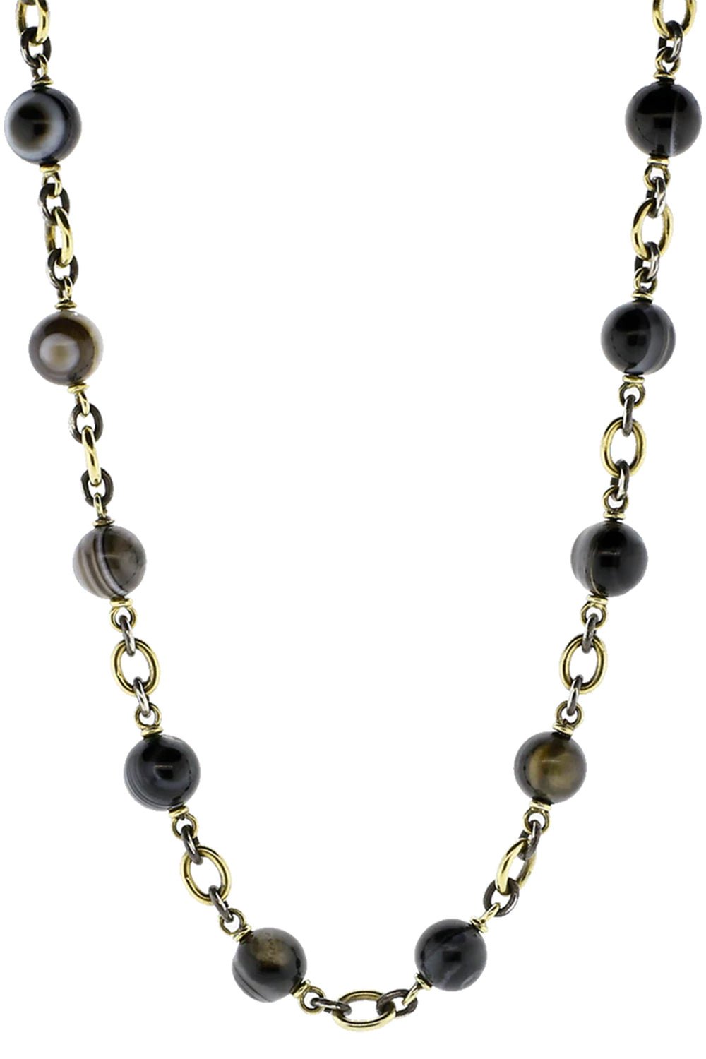 SYLVA & CIE-Striped Agate Beaded Necklace-YELLOW GOLD