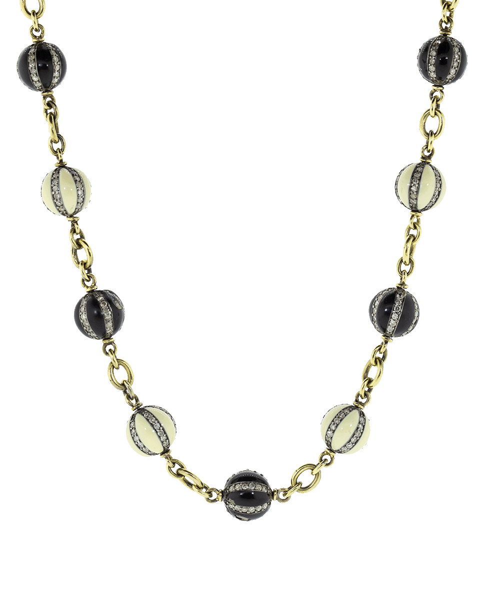 SYLVA & CIE-Diamond Black and White Enamel Bead Necklace-YELLOW GOLD