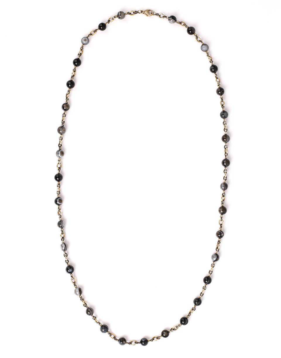 SYLVA & CIE-Striped Agate Beaded Necklace-YELLOW GOLD
