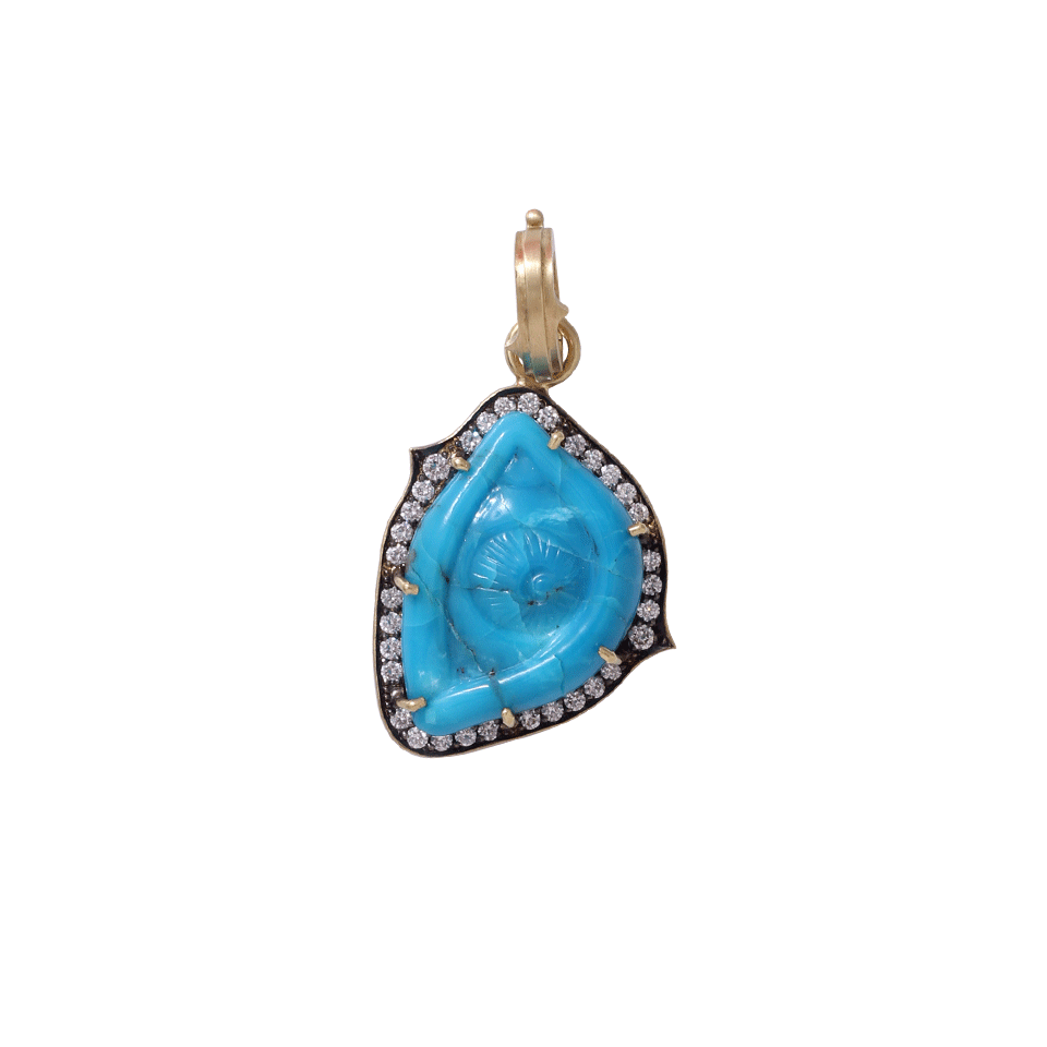SYLVA & CIE-Hand-Carved Turquoise Evil Eye Pendant-YELLOW GOLD