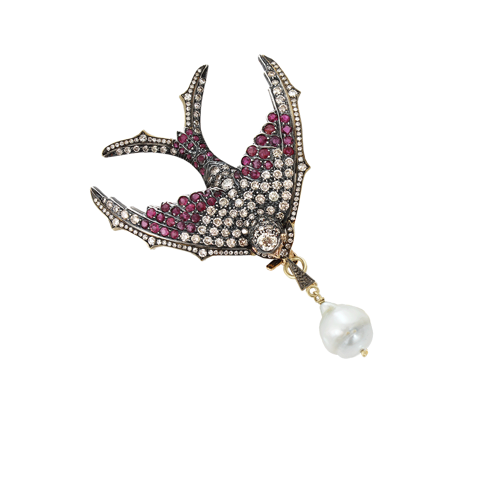 SYLVA & CIE-Ruby and Diamond Pendant Brooch-YELLOW GOLD