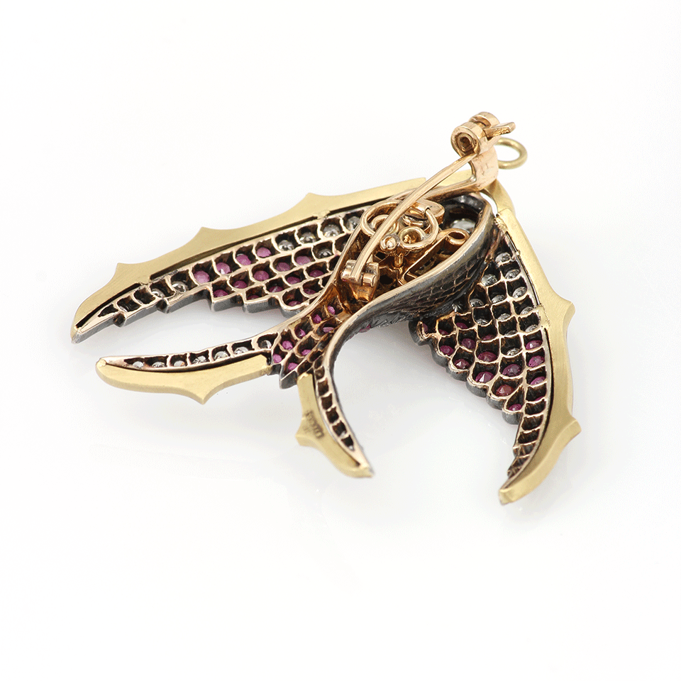 SYLVA & CIE-Ruby and Diamond Pendant Brooch-YELLOW GOLD