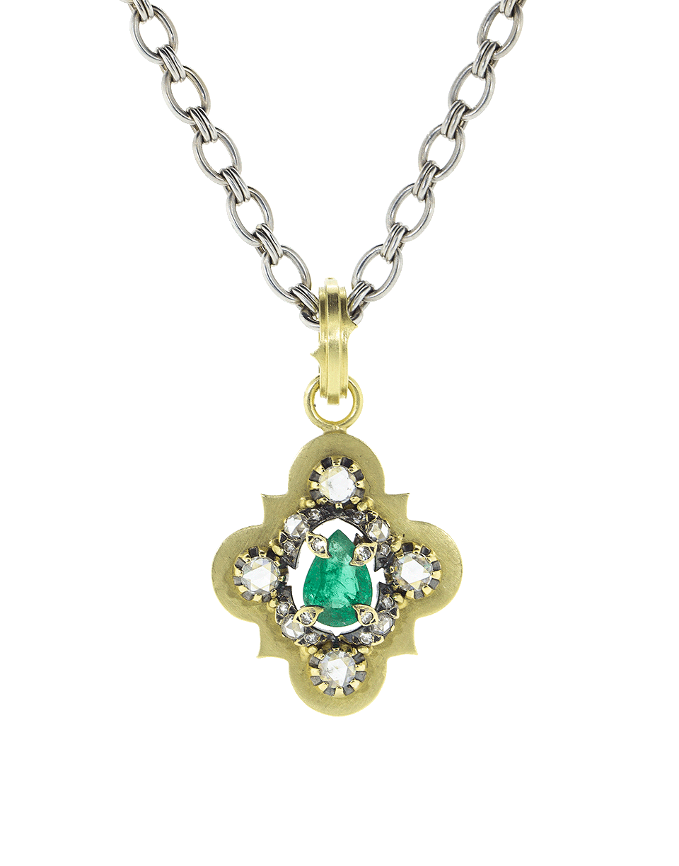 SYLVA & CIE-Vintage Pear Shape Emerald and Diamond Pendant-YELLOW GOLD