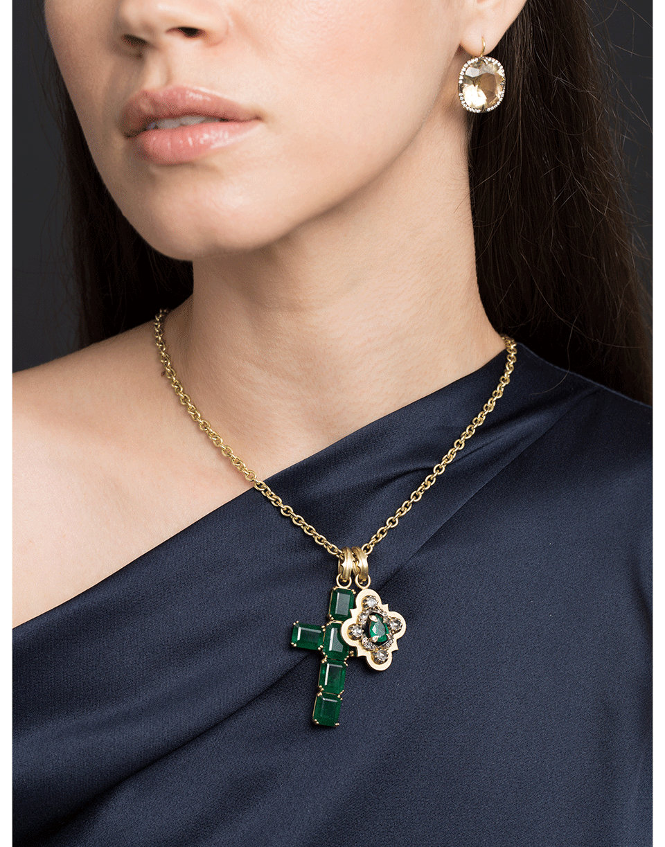 SYLVA & CIE-Vintage Pear Shape Emerald and Diamond Pendant-YELLOW GOLD