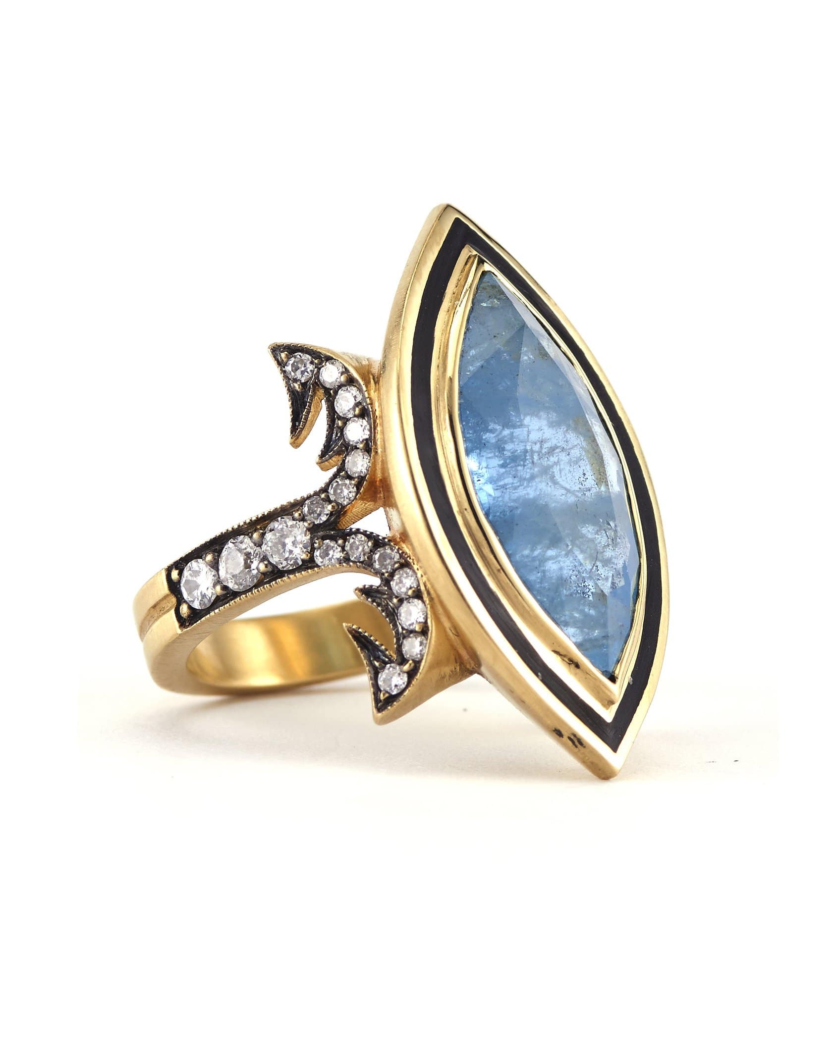 SYLVA & CIE-Marquise Cut Aquamarine Ring-YELLOW GOLD