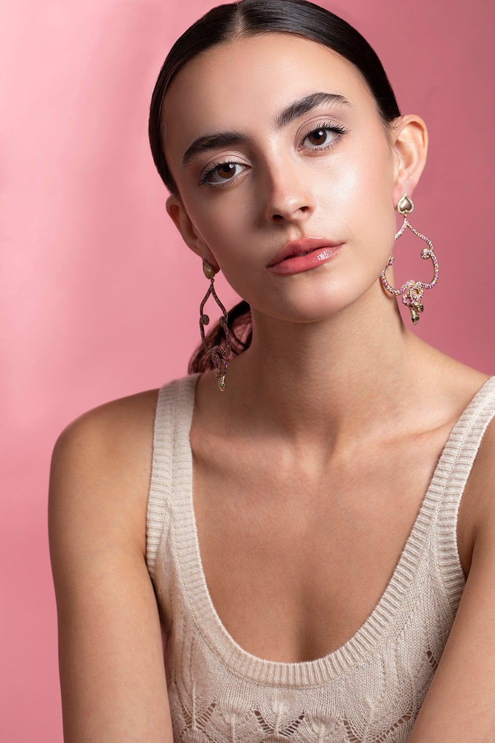 SYLVIE CORBELIN-Pink Salome Snake Earrings-ROSE GOLD
