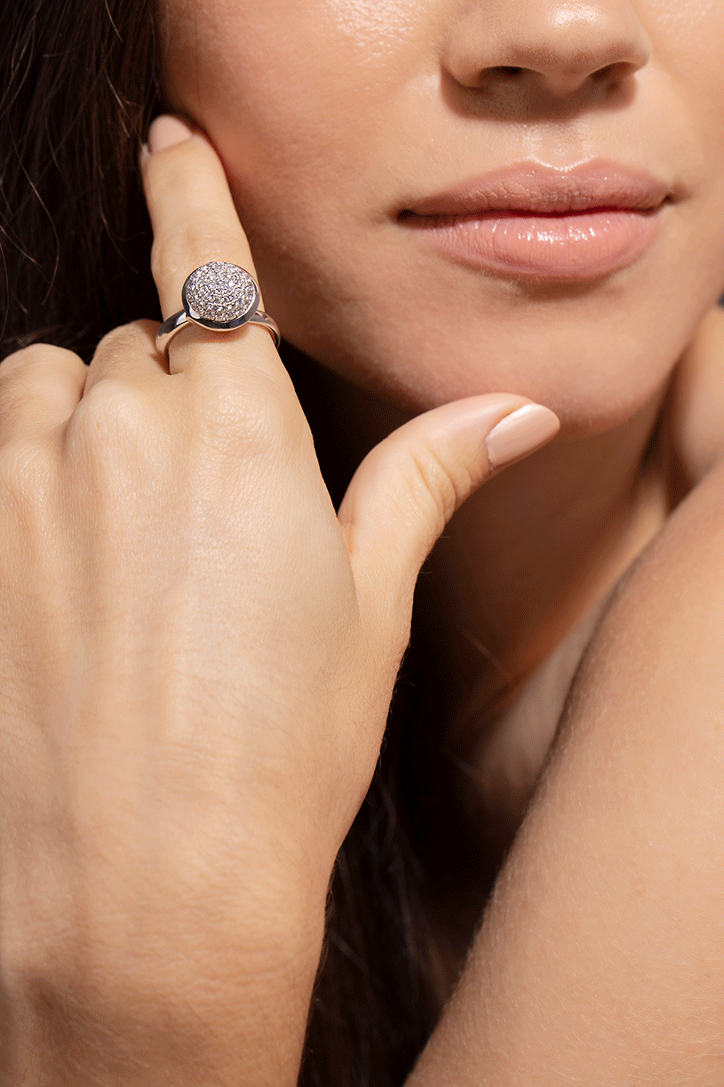 TAMARA COMOLLI-Large Diamond Pave Bouton Ring-WHITE GOLD