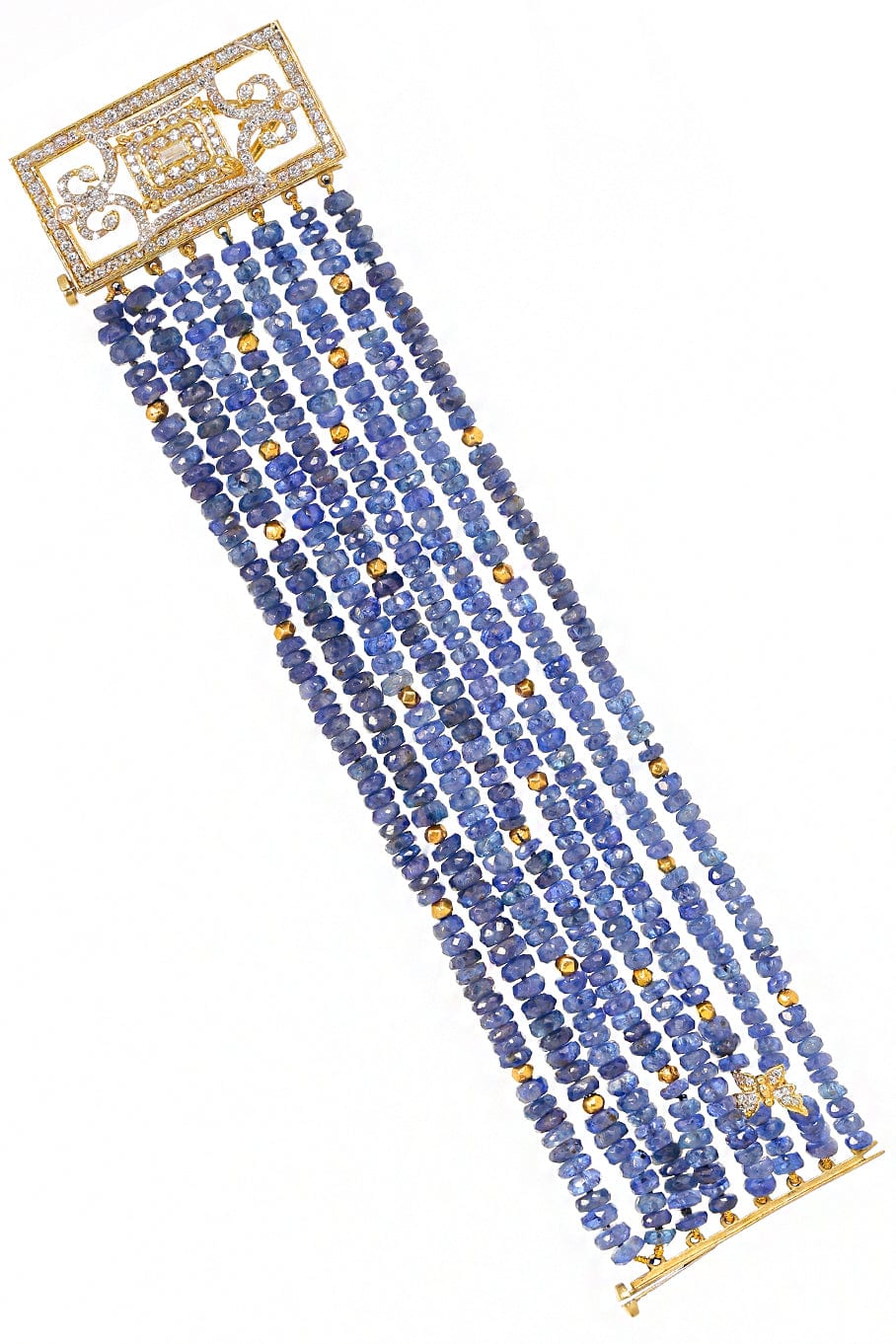 TANYA FARAH-Blue Sappphire Royal Couture Bead Bracelet-YELLOW GOLD