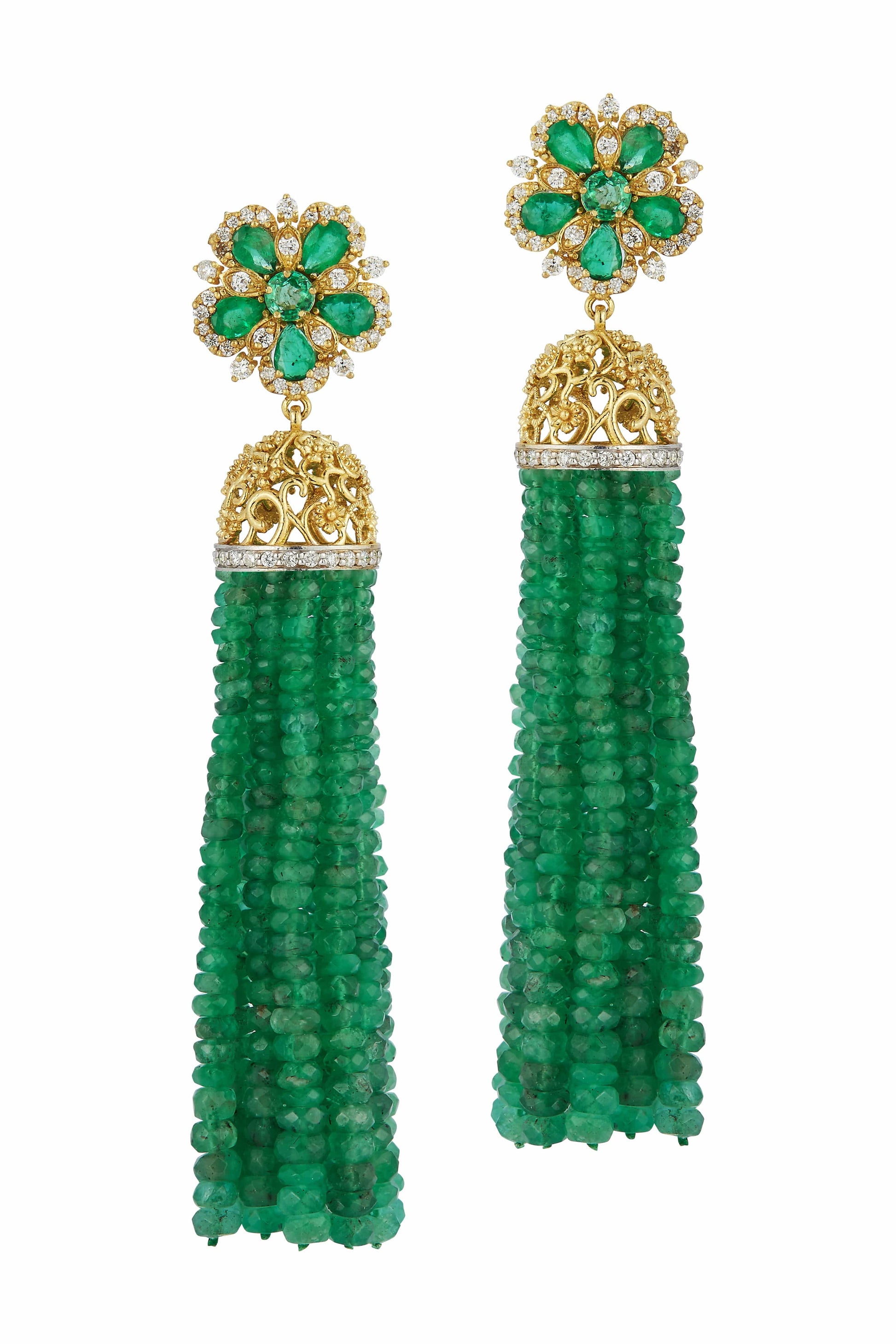 TANYA FARAH-Emerald Tassel Earrings-YELLOW GOLD