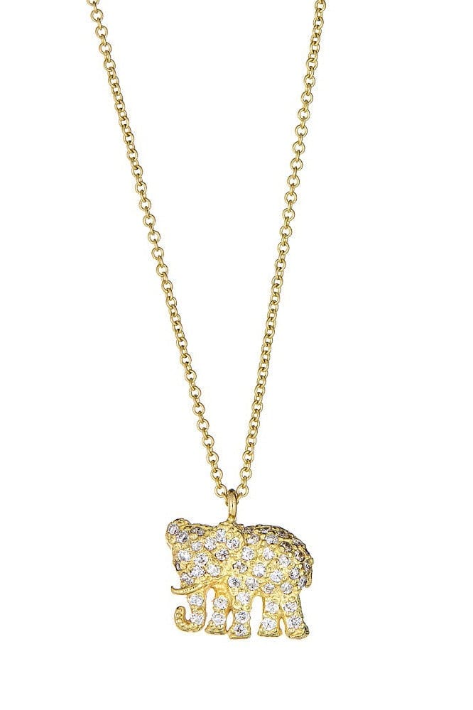 TANYA FARAH-Diamond Elephant Necklace-YELLOW GOLD