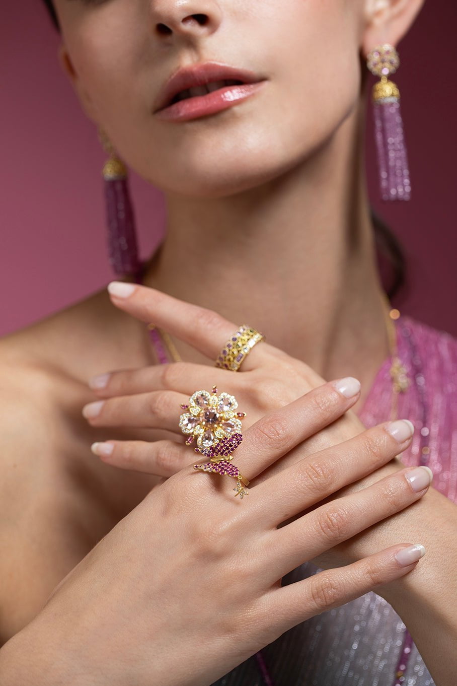 TANYA FARAH-Pink Sapphire Butterfly Ring-YELLOW GOLD