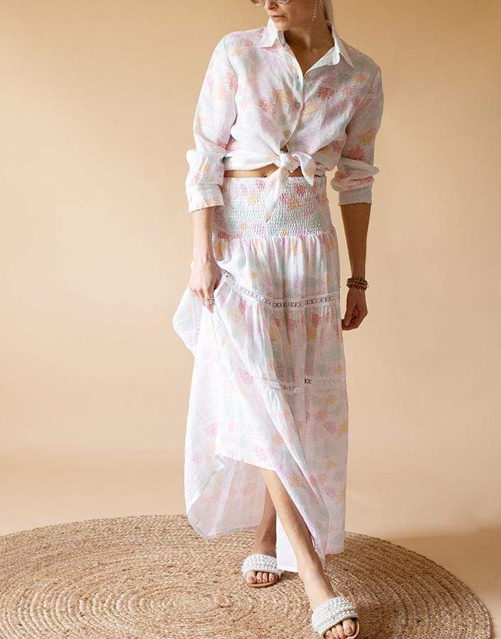 TEMPTATION POSITANO-Salina Butterfly Print Shirred Waist Maxi Skirt-